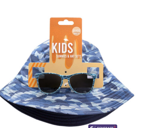 "KID'S SUMMER ESSENTIALS: NEW EDGE KHSG18 BUCKET HAT AND SUNGLASSES COMBO SET"