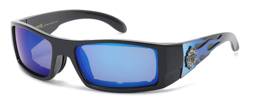 CHOPPERS 8CP941-FLAME: BOLD BLACK WRAP SQUARE POLYMER SUNGLASSES