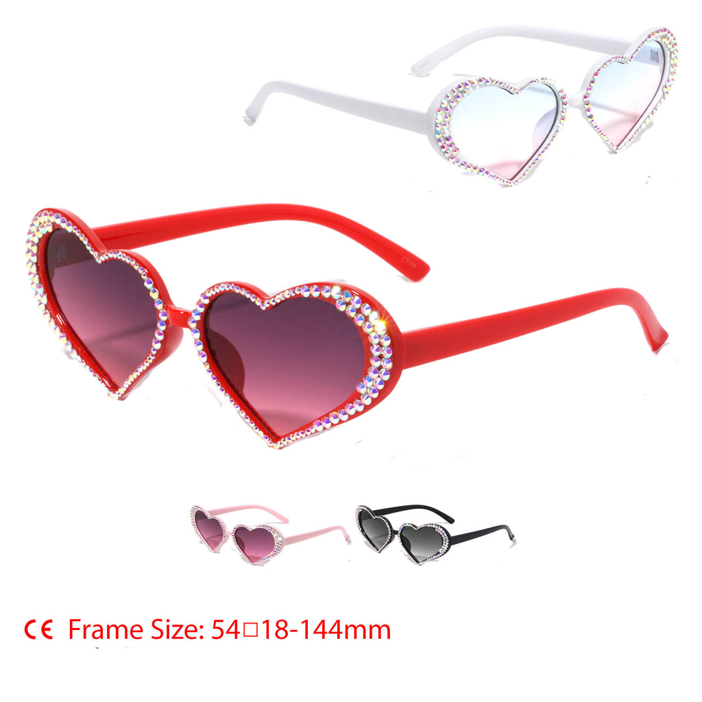 New Edge Eyewear Diamond Shape Rhinestone Heart Sunglasses
