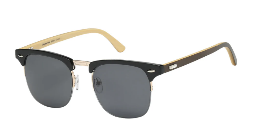 Superior 8SUP89002 Retro Square Soho Sunglasses – Metal Frame, Bamboo Temples, Unisex Vintage Shades