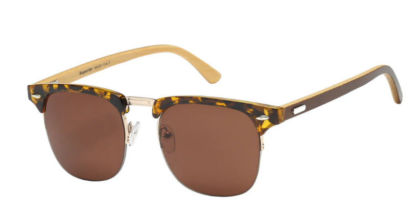 Superior 8SUP89002 Retro Square Soho Sunglasses – Metal Frame, Bamboo Temples, Unisex Vintage Shades