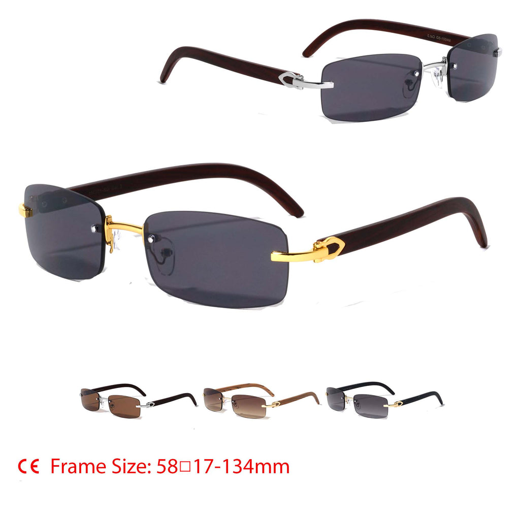 RIMLESS ELEGANCE: SUPER DARK LENS WOOD PATTERN SUNGLASSES