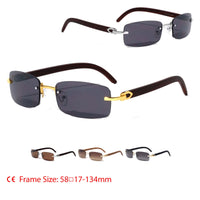 RIMLESS ELEGANCE: SUPER DARK LENS WOOD PATTERN SUNGLASSES