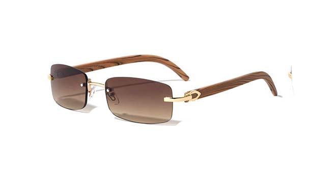RIMLESS ELEGANCE: SUPER DARK LENS WOOD PATTERN SUNGLASSES